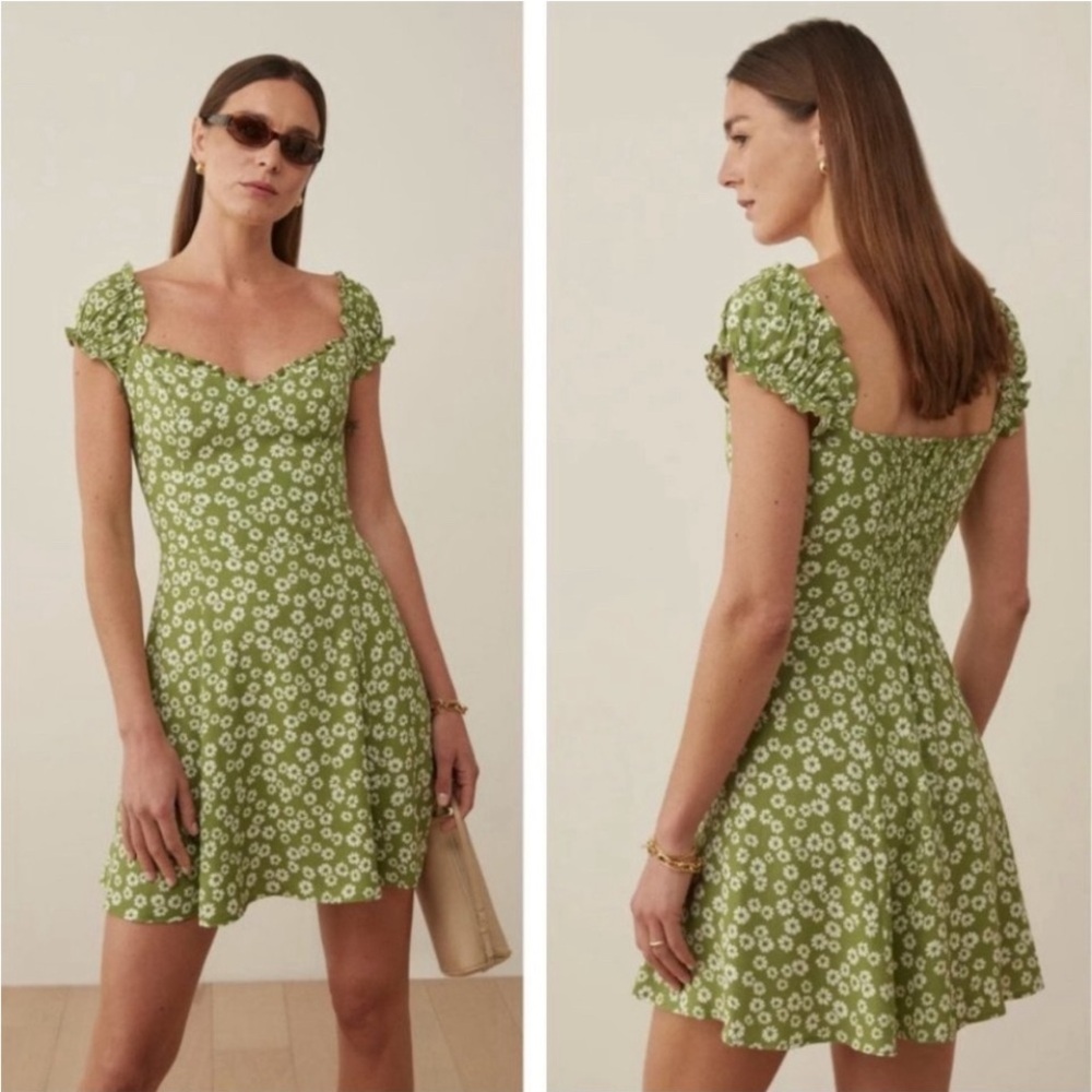Reformation Pacey Dress in Fennel Green Floral Print Size 6 NWT